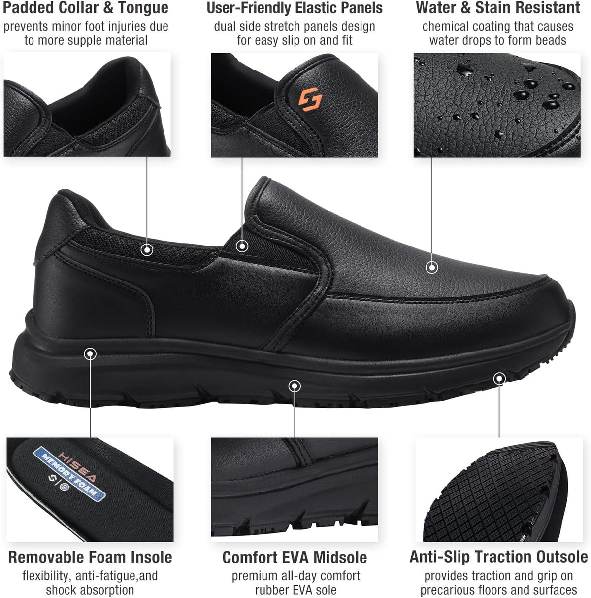 HISEA mens work shoes water resistant leather upper