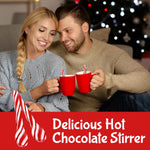 Festive hot cocoa bar setup with edible peppermint spoons