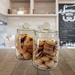 Anchor Hocking Heritage Hill glass jar filled with cookies on a countertop