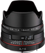 Pentax ultra-wide prime lens side profile and metal barrel