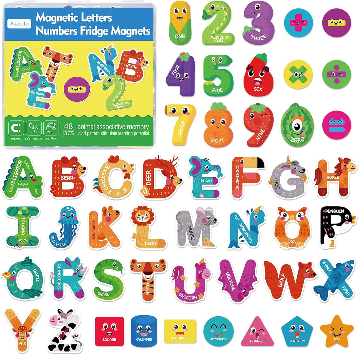Auzesto magnetic letters and numbers set front view on fridge