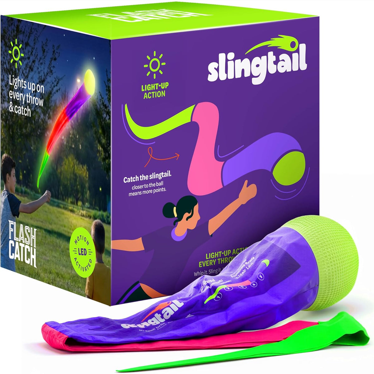 Squad Hero Light-Up Slingtail Ball Toy front view showing aerodynamic foam ball and colorful streamer.