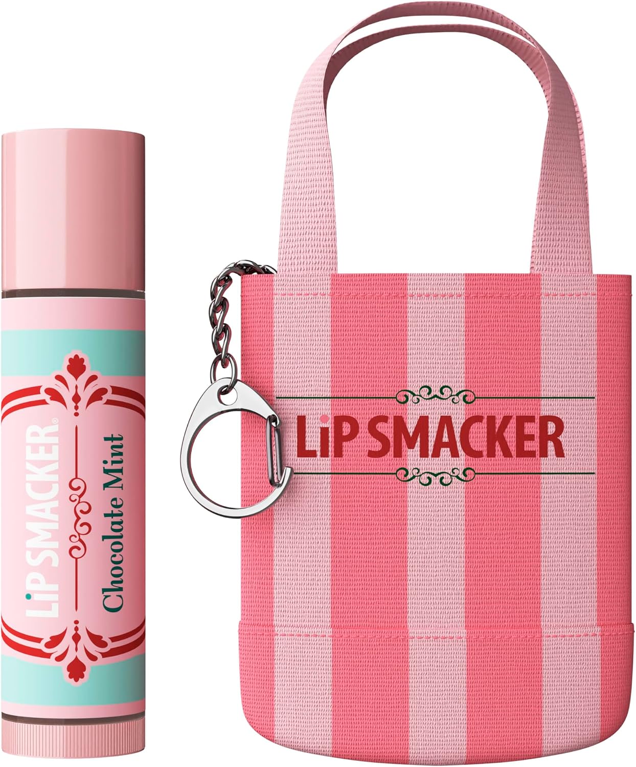 Lip Smacker Chocolate Mint lip balm with mini tote keychain