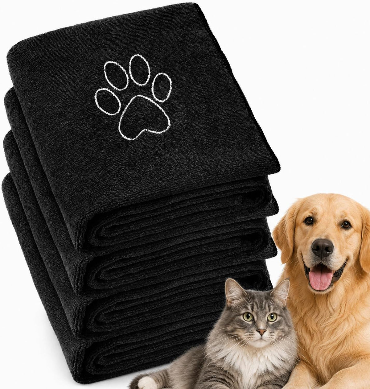Chumia 4 Pack Dog Towels for Drying Large Microfiber Grooming Tools Absorbent Soft Bath Supplies with Embroidered Paw for Small Medium Pet Products(16 x 32 Inch,Gray, Black) - Image 9