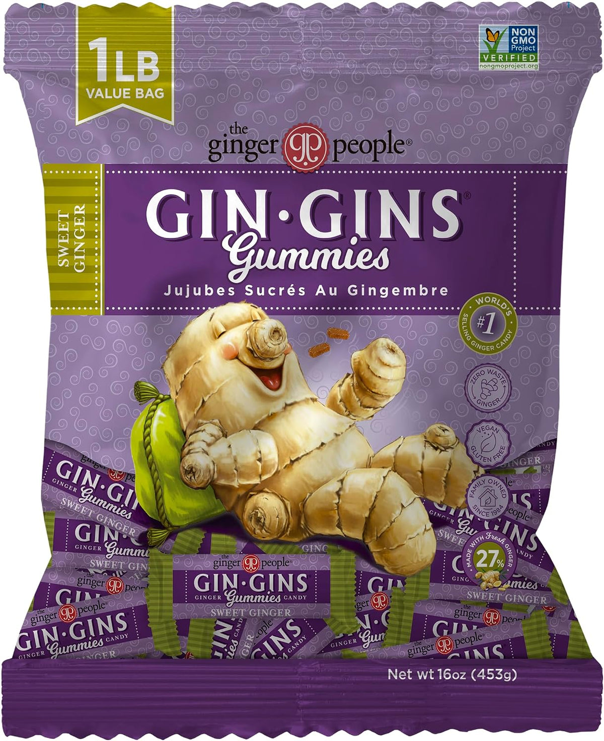 GIN GINS Original Ginger Chews - Natural Fresh Ginger Candy by The Ginger People - Individually Wrapped Healthy Candy - Original Flavor - Large 1 lb Bag (16oz) - Pack of 1 - Image 13