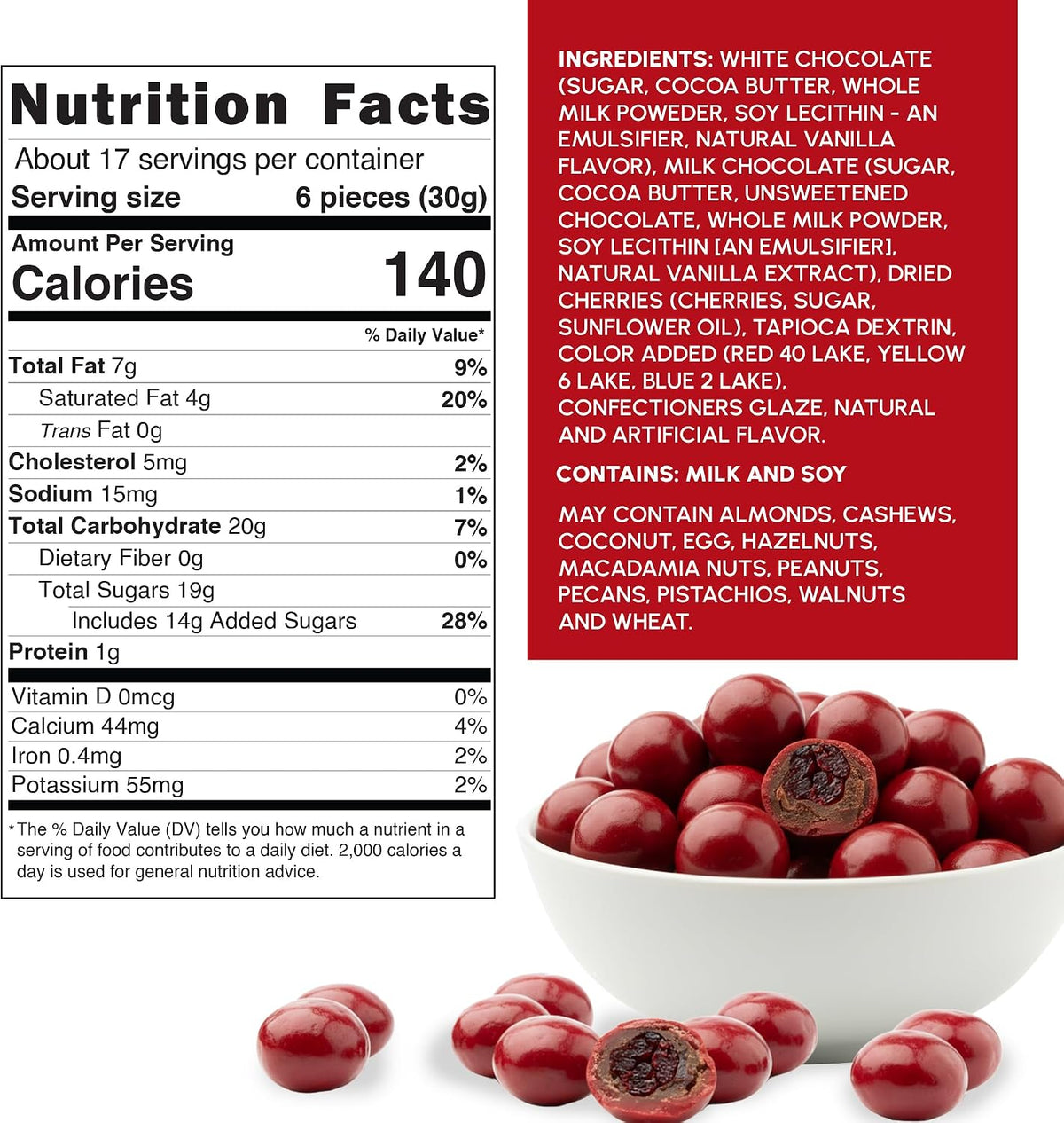 Snackathon Double Chocolate Covered Cherries, 18 OZ Resealable Bulk Bag, Tart Dried Red Cherries Coated in Creamy Milk Chocolate & White Chocolate, Indulgent for Snacking & Gifting - Image 2
