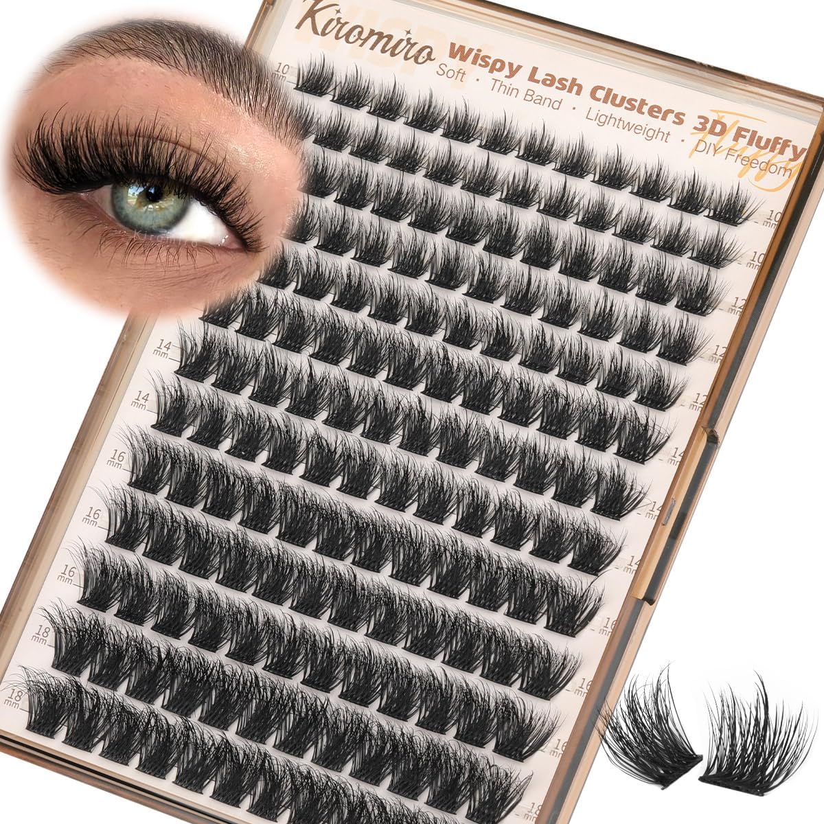 Kiromiro Fluffy Lash Clusters Wispy Cluster Eyelash Extensions 10-18mm Fairy Volume 3D D Curl DIY Lash Clusters 156pcs Thin Band Soft Individual Lashes - Image 1