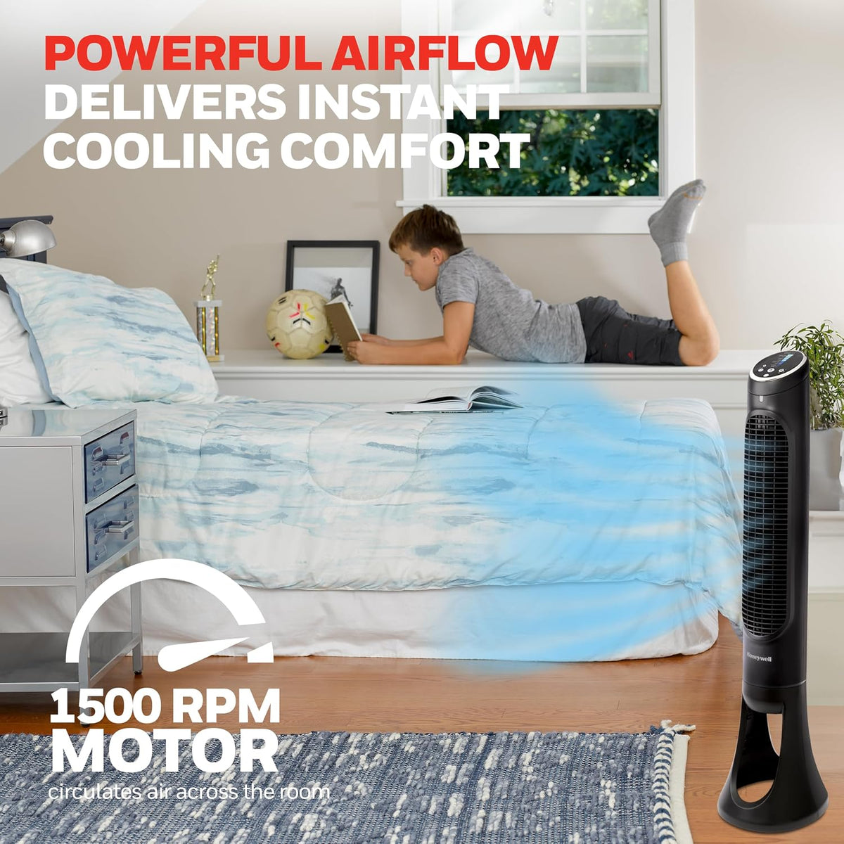 Honeywell 8 speed quietset tower fan remote control and storage slot