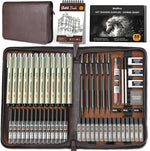 Nicpro art drawing supplies kit front view of leather case