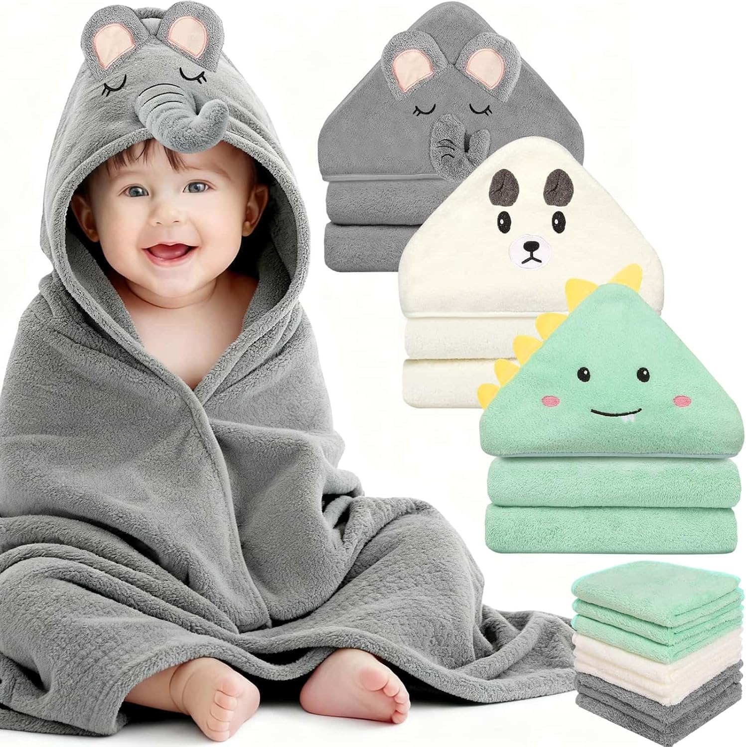 Sublaga 12 piece baby hooded towel and washcloth set front view