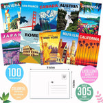 Assorted global city illustration postcards collection