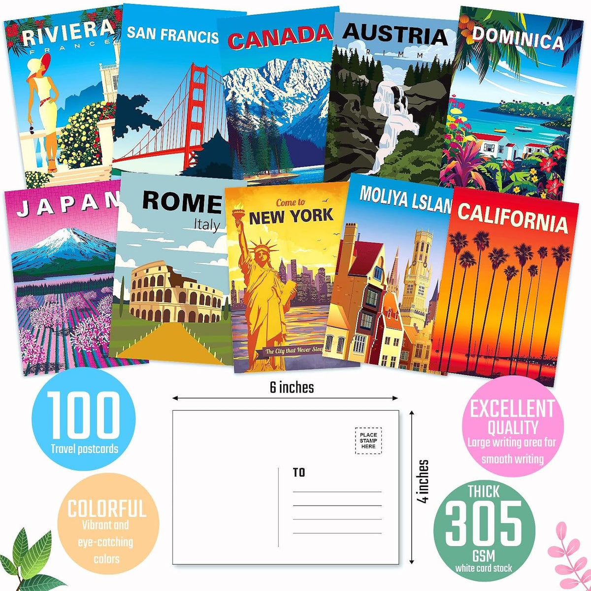 Assorted global city illustration postcards collection