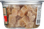 Aromatic dried ginger pieces from Aurora Products suitable for hot tea and dessert topping.