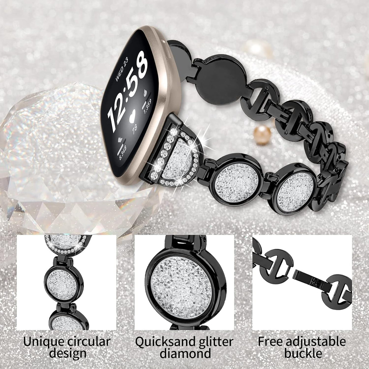 NineHorse rhinestone metal bracelet displayed at an angle showing diamond details