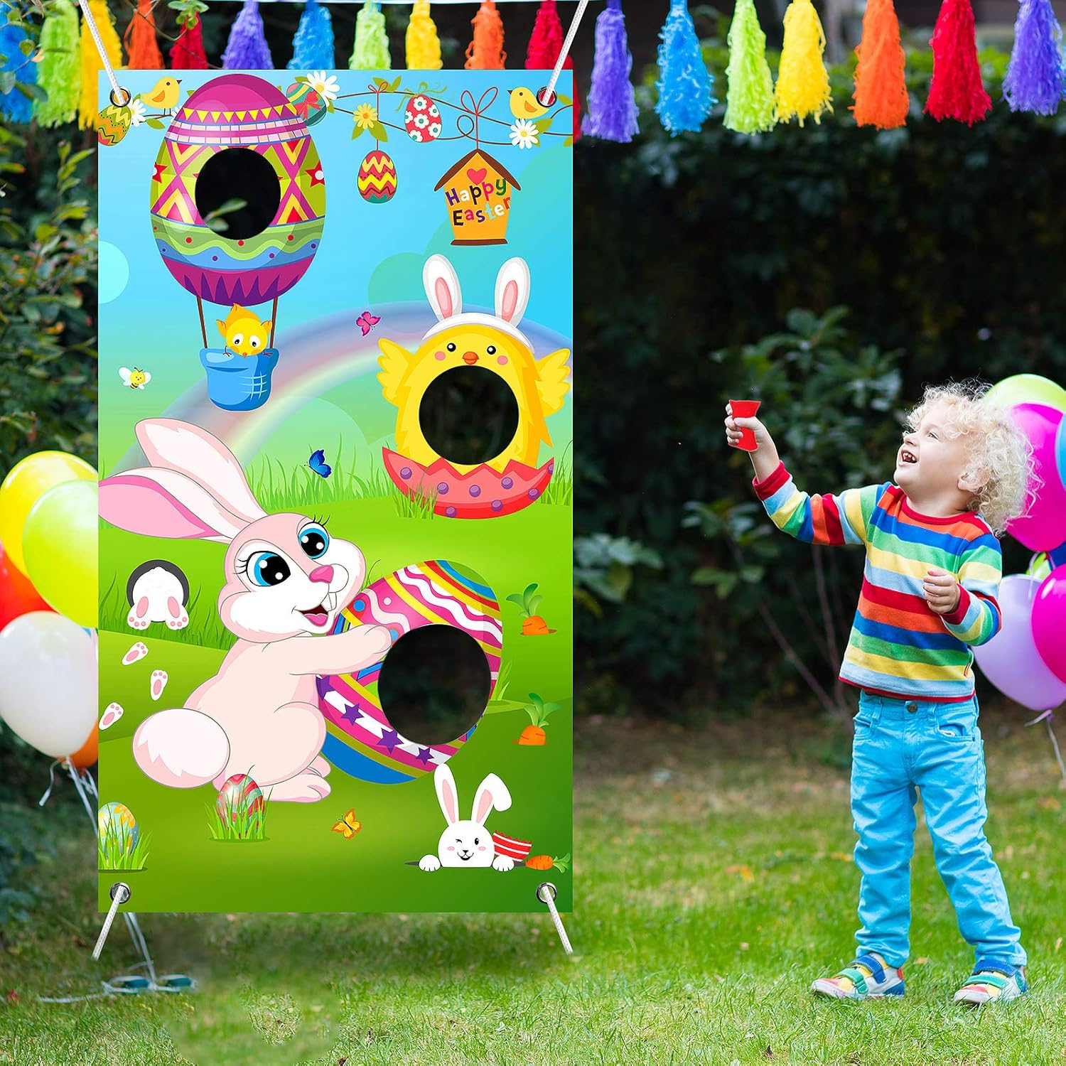 Skylety Easter toss game banner with bunny design front view