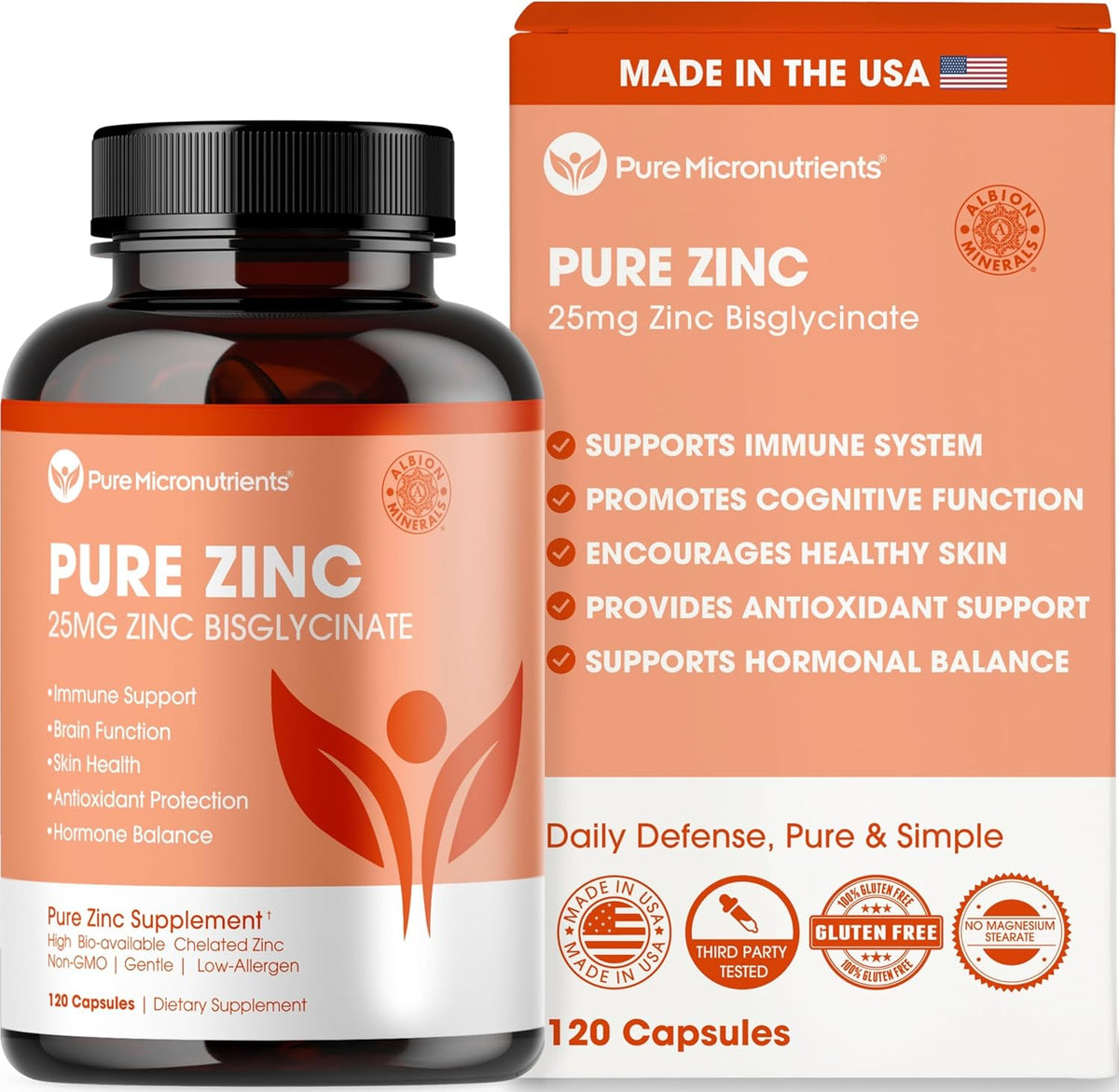 Pure Micronutrients Zinc Bisglycinate 120 capsules front view bottle for premium immune support