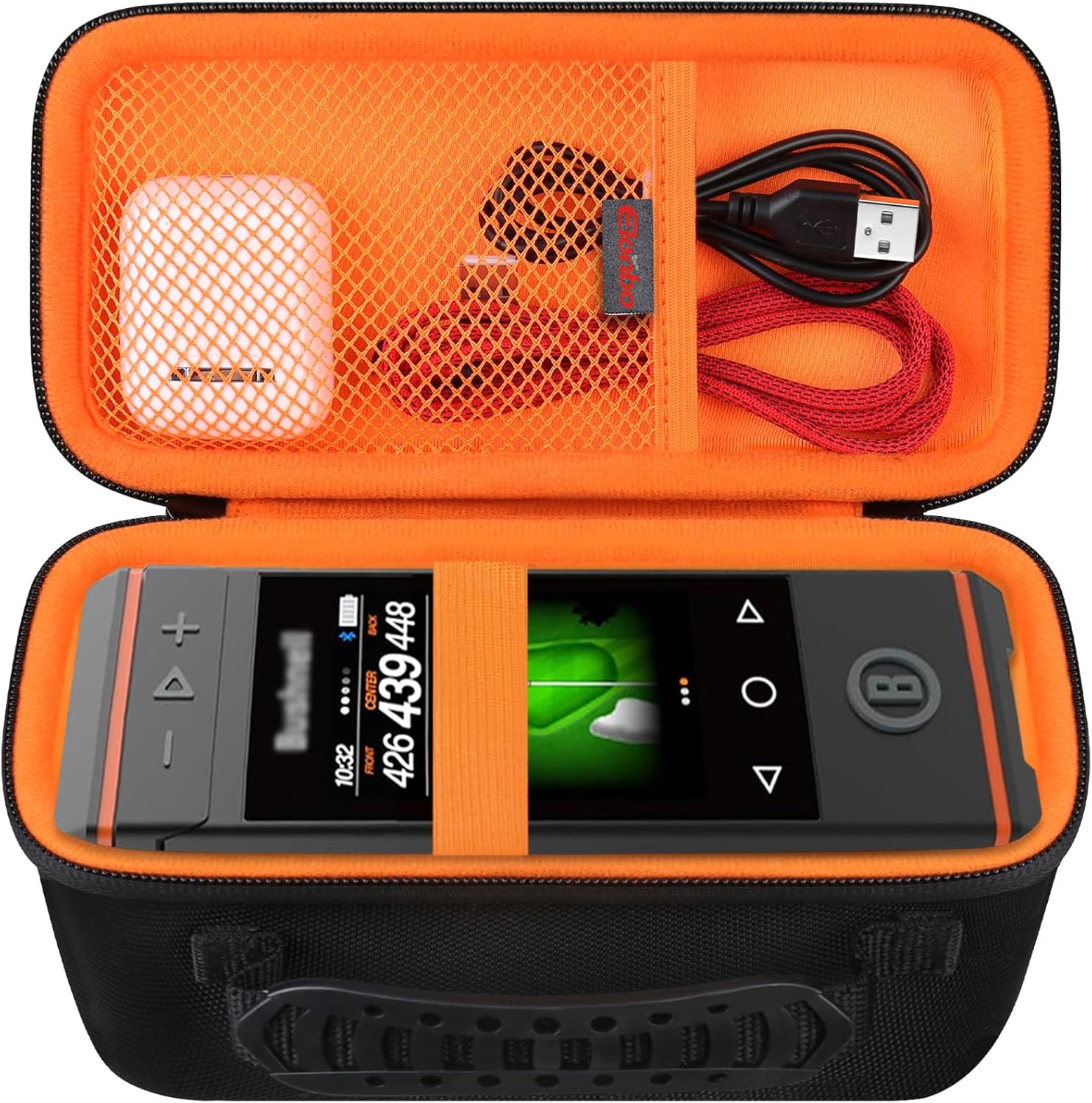 Elonbo hard carrying case front view for golf GPS speaker protection