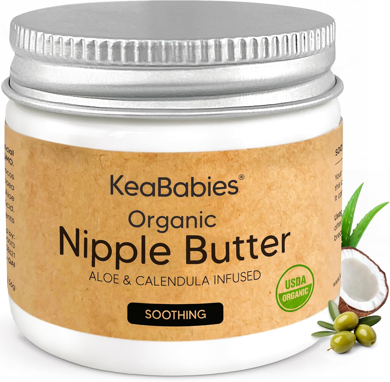 KeaBabies Organic Nipple Butter 2 Ounce jar front view