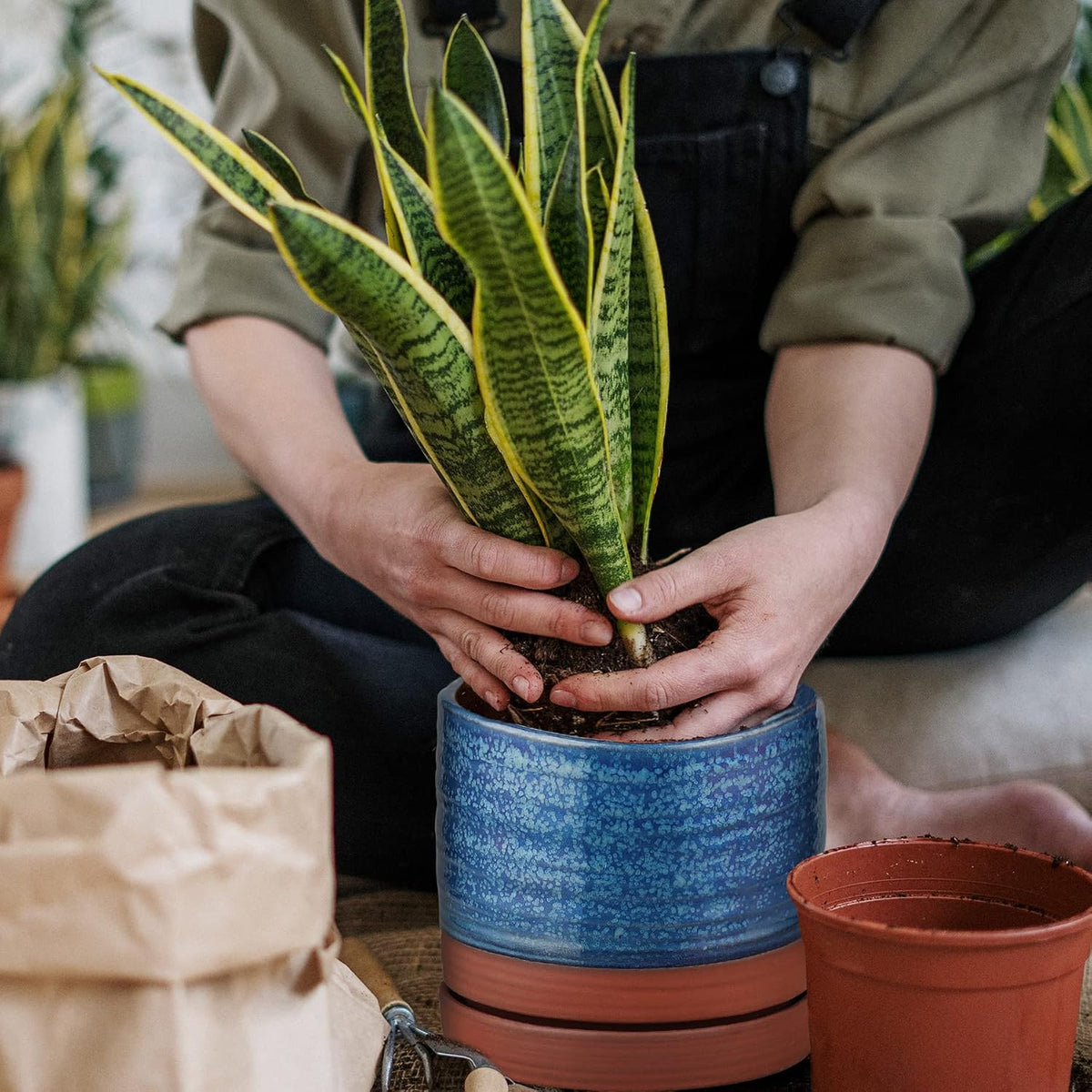 HERDUK ceramic planter packaging and included mesh pad accessory