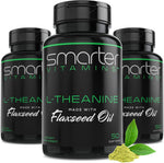SmarterVitamins Smarter L-Theanine 250mg Liquid Softgels 3 pack front packaging showing stress relief benefits