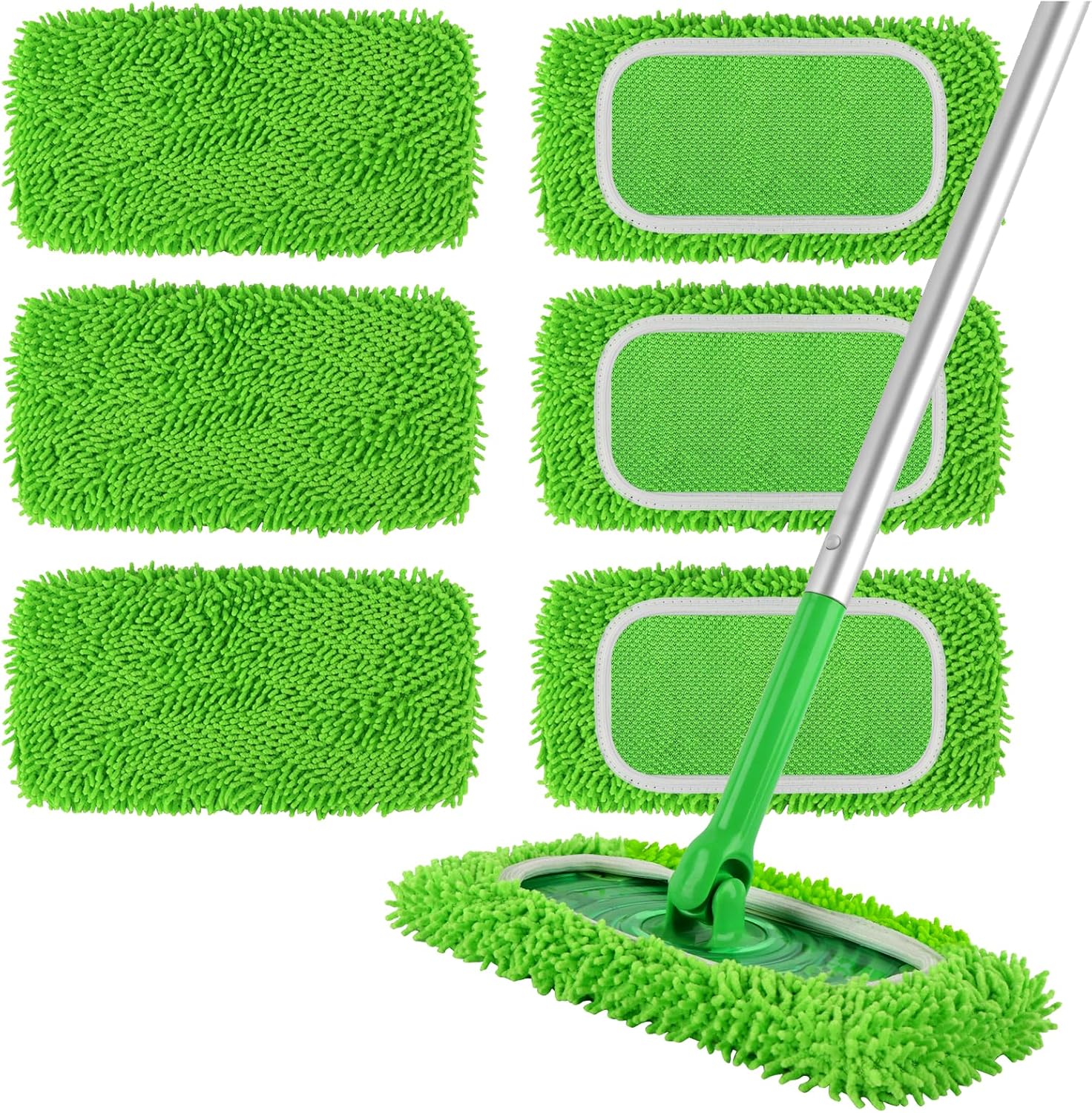 ZMZPA reusable microfiber mop pads front view showing green chenille texture.