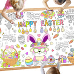 Speringeen giant Easter coloring tablecloth front view showcasing bunny and egg illustrations for kids craft activities