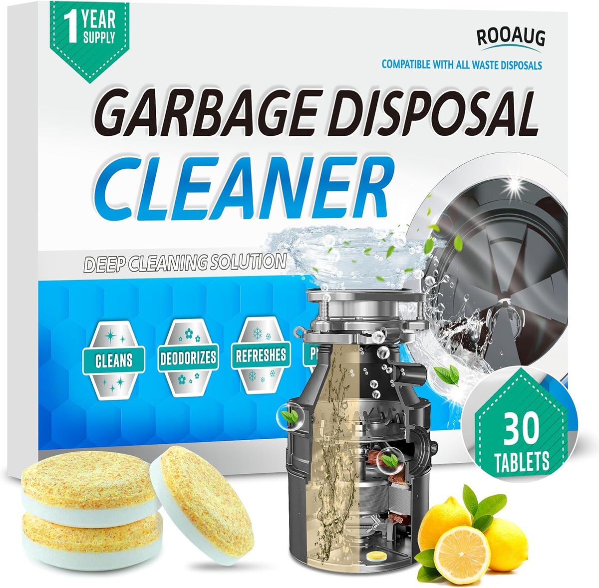 Active garbage disposal cleaner tablets 30 count front view packaging