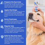 Sterile pet eye drops for dry eyes and redness relief close up.