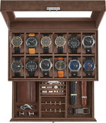 SONGMICS Watch Box, 8-Slot Watch Case Organizer with Large Glass Lid, 2 Layers, Removable Pillows, Metal Lock, Gift for Loved Ones, Black Synthetic Leather, Greenish Gray Lining UJWB080G01 - Image 15