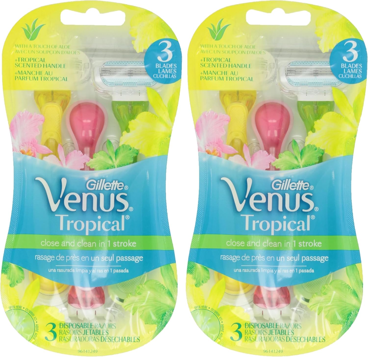 Gillette Venus Tropical Women's Disposable Razor, 3 Count, Womens Razors/Blades (Pack of 2) - Image 1