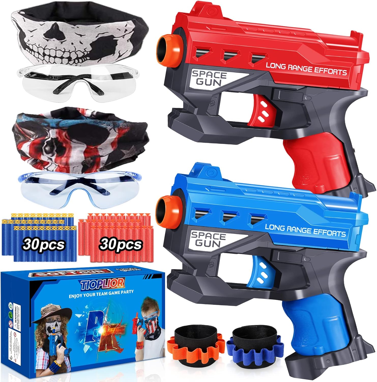 TiopLior 2 pack blaster guns set with accessories front view
