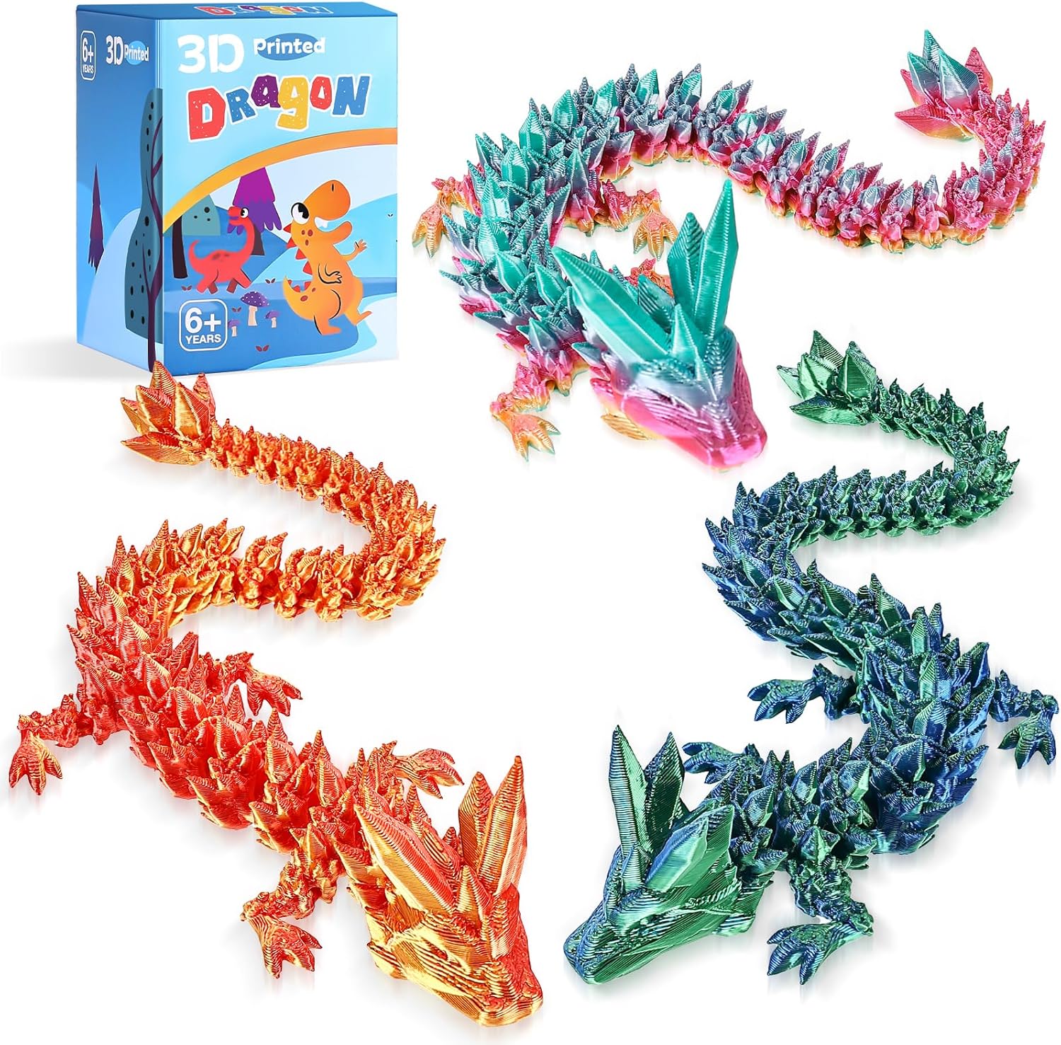 TXB3DOK 3pcs 3D printed crystal dragon front view