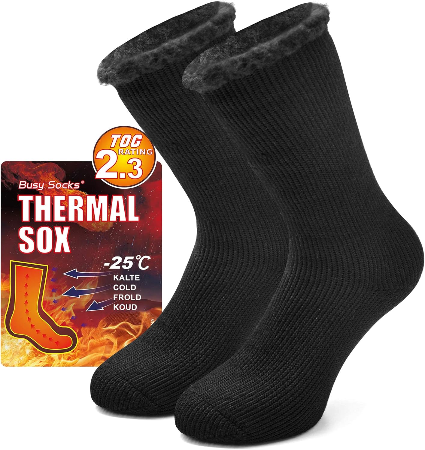 Thermal Slipper Socks Mens, Busy Socks Womens Winter Crew Full Cushion Insulated Heated Extra Thick Warm Fuzzy Cozy Trapping Ski Hiking Skating Athletic Socks for Outdoor Activities 1 Pair Black - Image 1