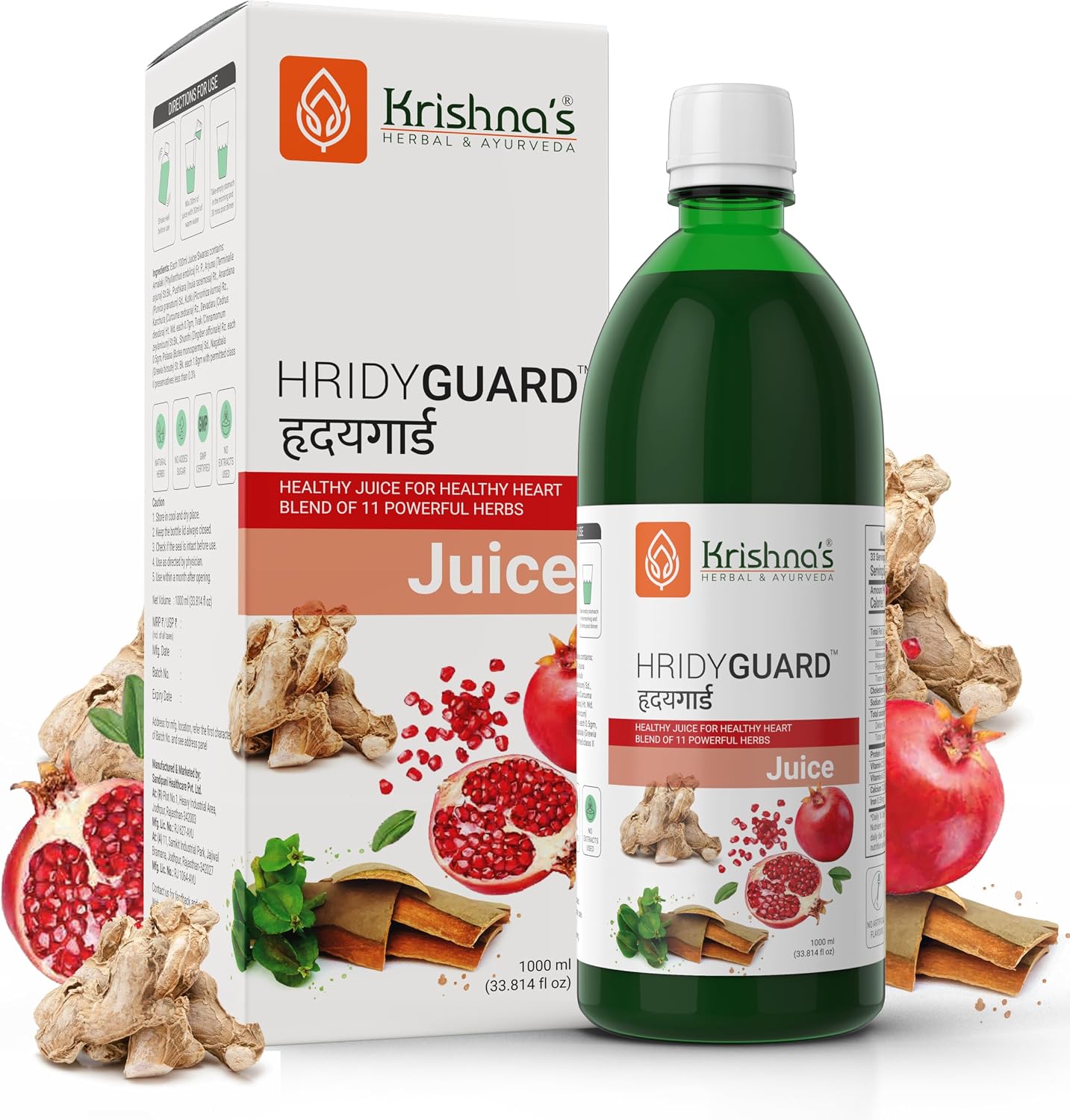 Krishnas Herbal And Ayurveda Hridyguard Juice front view herbal supplement