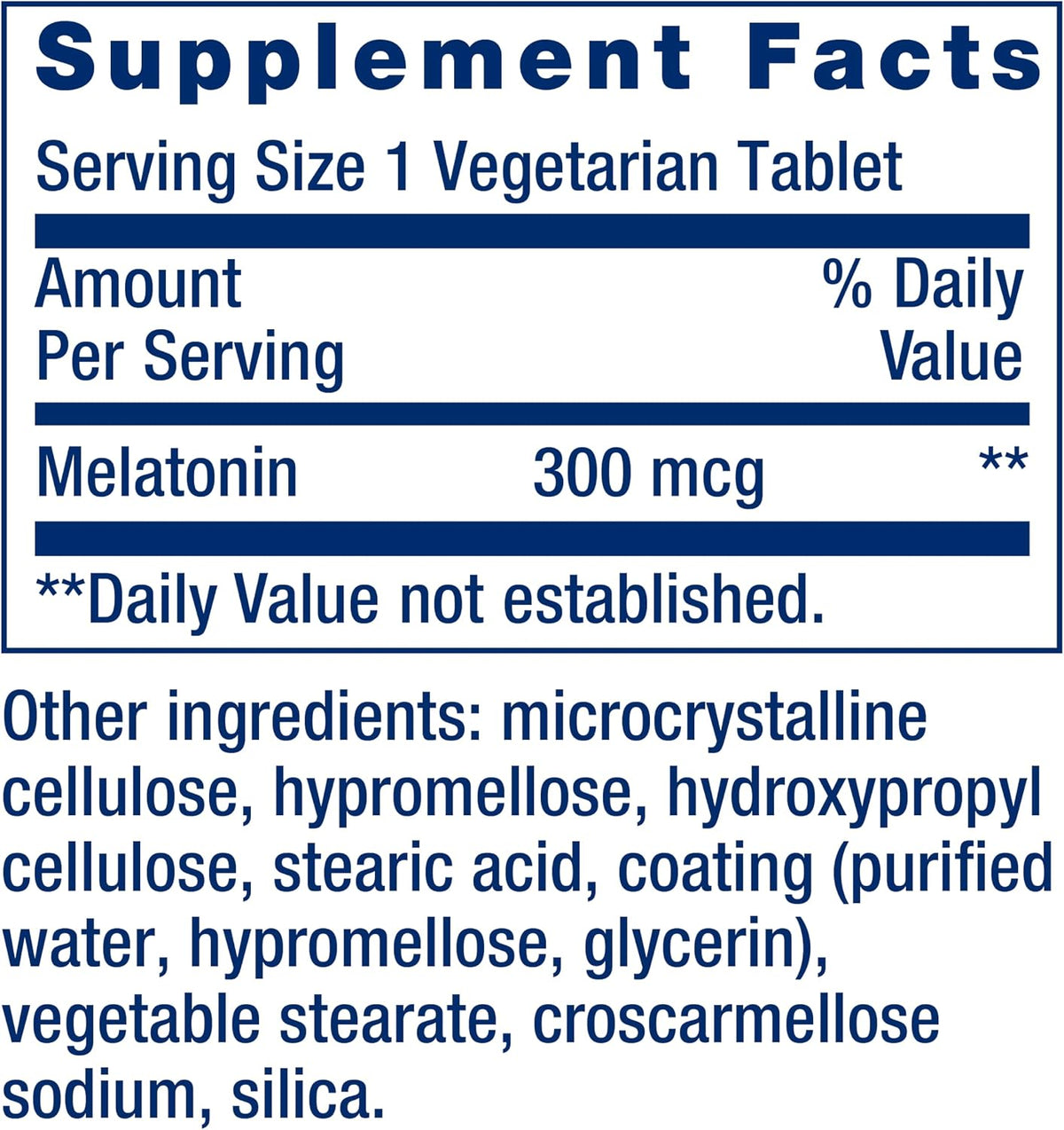 Life Extension Melatonin 300 mcg nutrition facts panel