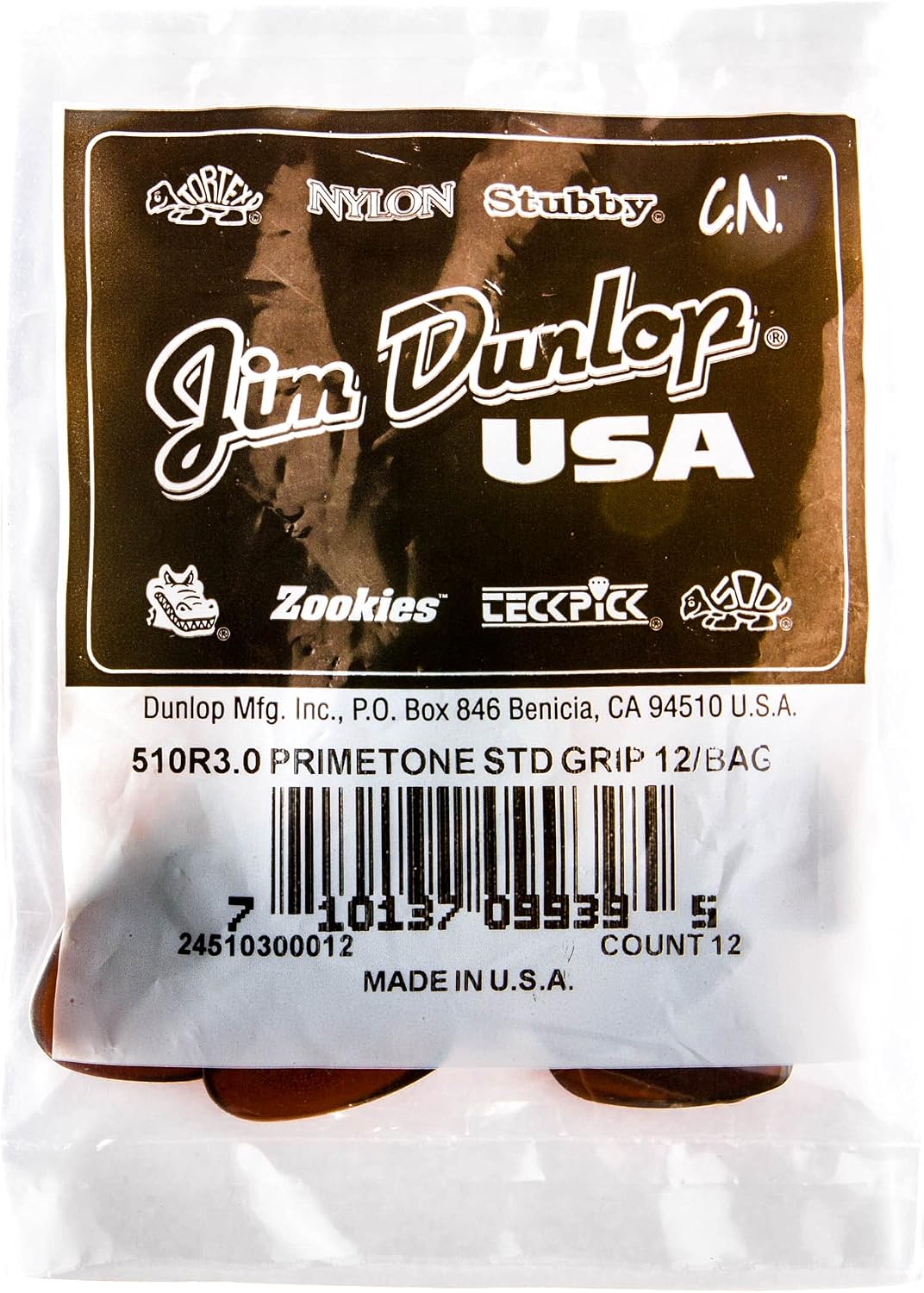 Jim Dunlop Primetone standard shape pick hand burnished edges angle
