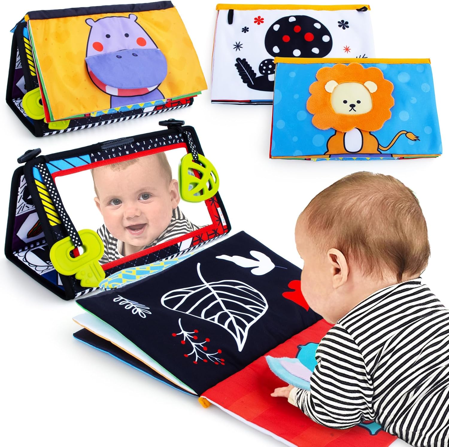 Teytoy High Contrast Tummy Time Baby Mirror Toy front view showing the newborn sensory floor mirror setup.