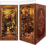 Luuwik Firelight Library Book Nook front view with glowing fireplace