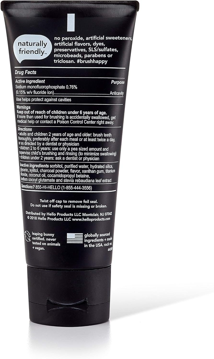 Hello oral care charcoal whitening toothpaste cap and nozzle design