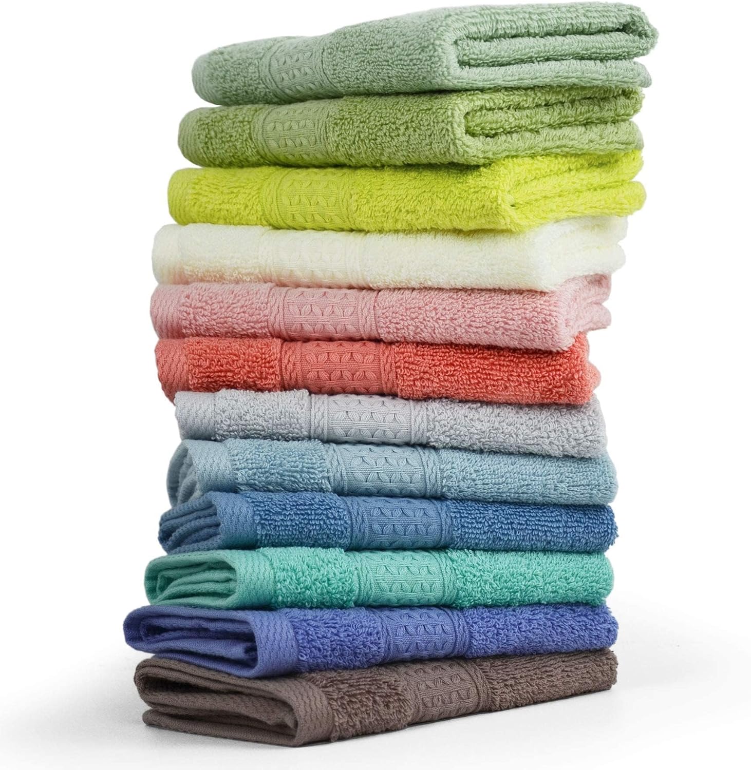 Cleanbear 100 percent cotton washcloths 12 pack set front view