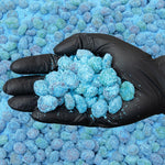 Goso Gummies sour powder coated blue raspberry candies pile view