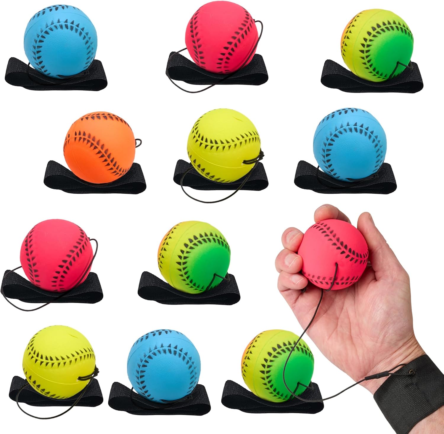 Playbees Wrist Baseballs Neon Reactive 12 Pack front view