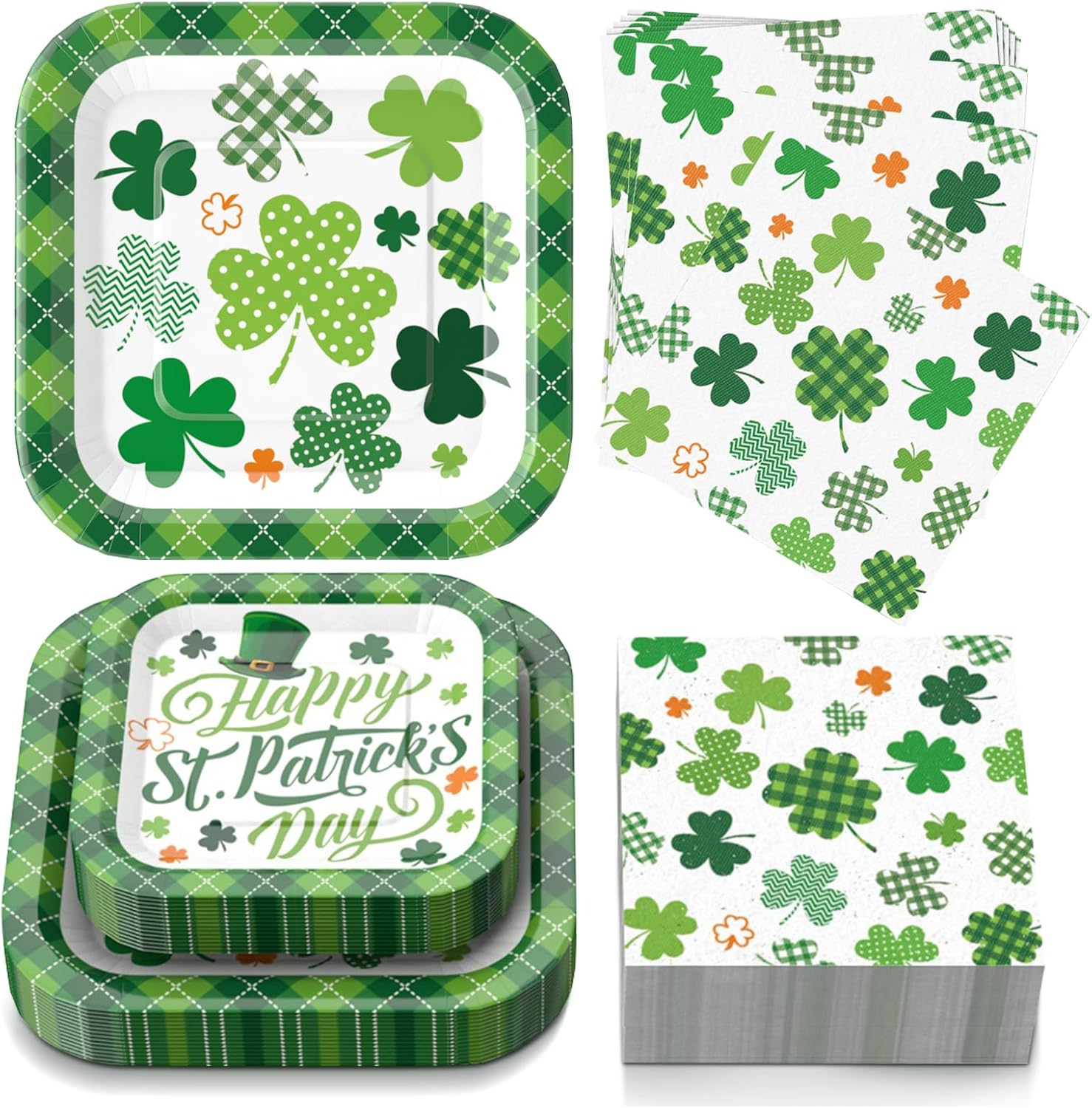 Glinarious St Patricks Day plates and napkins set front view