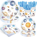 Aslermure 140 piece space themed party tableware set front view