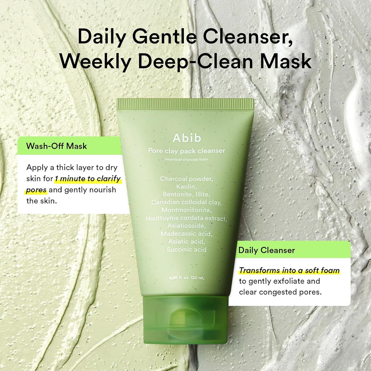 Abib Pore Clay Pack Cleanser applied to skin as a clay mask