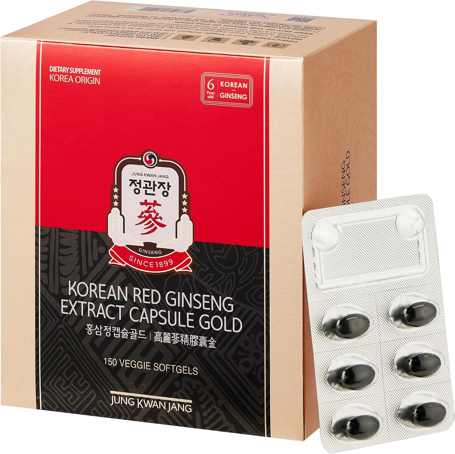 JUNG KWAN JANG Korean Red Ginseng Extract Capsule Gold front bottle view