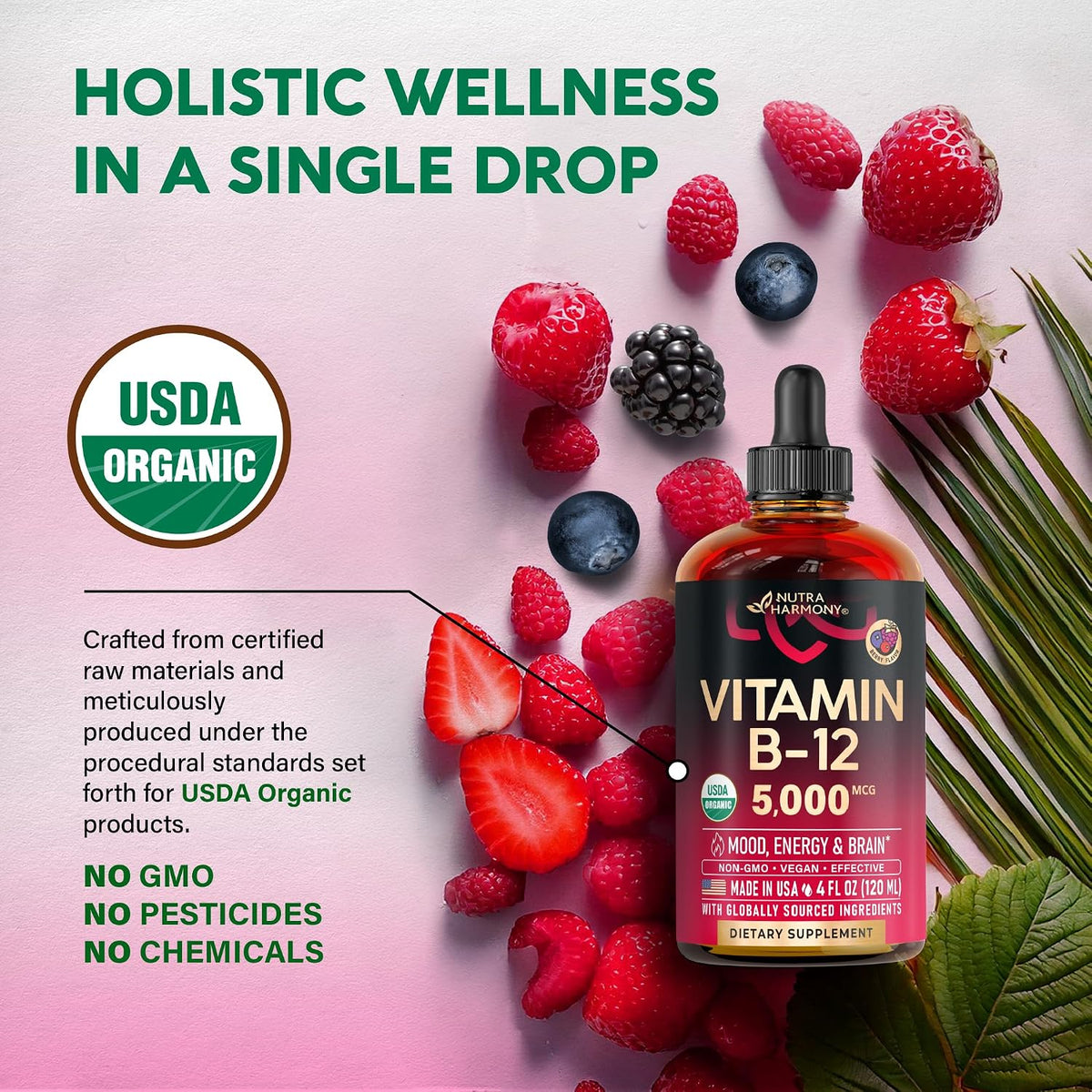 NutraHarmony organic b12 liquid drops package box display