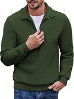 COOFANDY Men's Quarter Zip Up Pullover Mock Neck Long Sleeve Sweater Casual Corduroy Polo Sweatshirt - Image 11