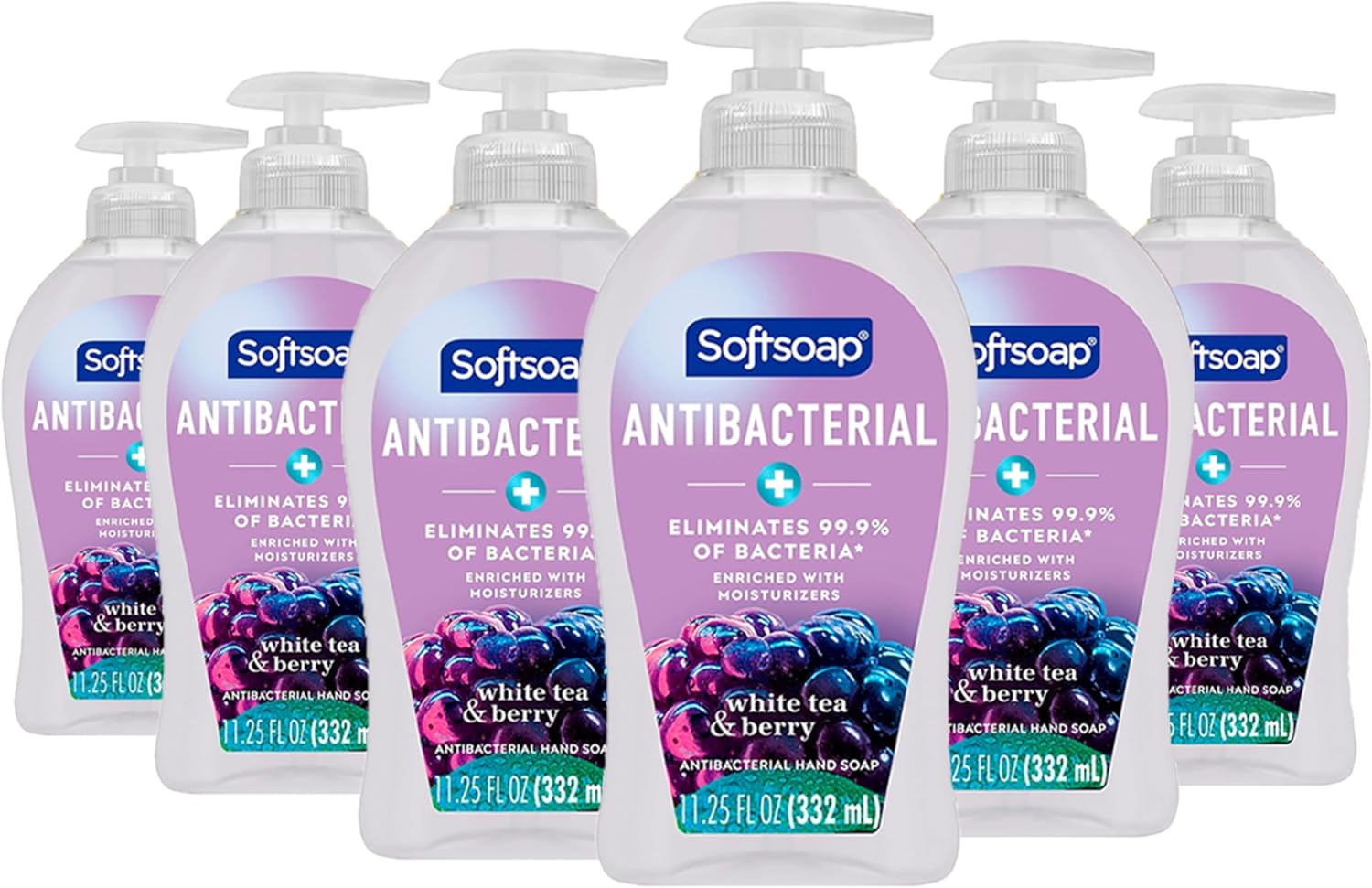 Softsoap antibacterial hand soap white tea and berry front view bottle