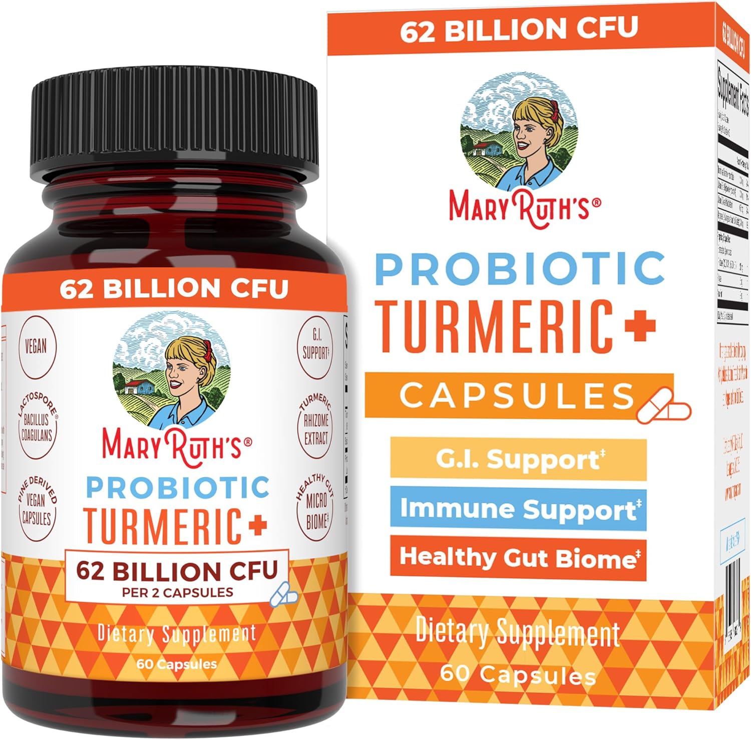MaryRuth's Probiotic Turmeric Curcumin front view bottle packaging